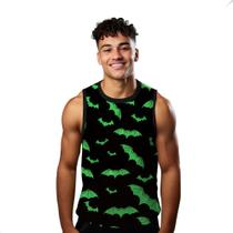 Camiseta Algodão Regata Verão Estilo Moda Praia Morcegos Cartoon Verde Caverna 735