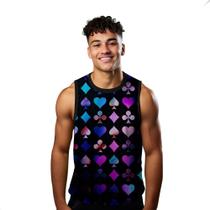 Camiseta Algodão Regata Verão Estilo Moda Praia Naipes Baralho Chroma 443