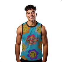 Camiseta Algodão Regata Verão Estilo Moda Praia Nothing New Flores Emoji 44