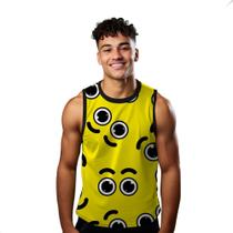 Camiseta Algodão Regata Verão Estilo Moda Praia Olhos Cartoon Amarelo 414 Camiseta Algodão Regata Verão Estilo Moda Praia Olhos Cartoon Amarelo 414