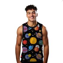 Camiseta Algodão Regata Verão Estilo Moda Praia Planetas Cartoon Galáxia 95 Camiseta Algodão Regata Verão Estilo Moda Praia Planetas Cartoon Galáxia 95