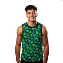 Camiseta Algodão Regata Verão Estilo Moda Praia Trevo Verde Folhas Verde Cartoon 773