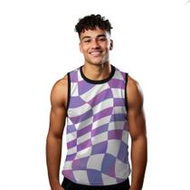 Camiseta Algodão Regata Verão Estilo Moda Praia Xadrez Chroma 600
