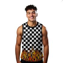 Camiseta Algodão Regata Verão Estilo Moda Praia Xadrez Pegando Fogo 541