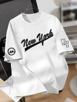 Camiseta Algodão Streetwear Casual Basica New York Manga