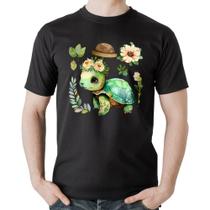 Camiseta Algodão Tartaruga, flores e chapéu - Foca na Moda