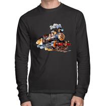 Camiseta Algodão Trem Watercolor Manga Longa - Foca na Moda Camiseta Algodão Trem Watercolor Manga Longa - Foca na Moda