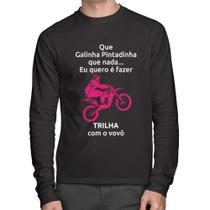 Camiseta Algodão Trilha com o vovô (moto rosa) Manga Longa - Foca na Moda