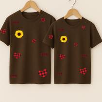 Camiseta Algodão Unissex Estampa Girassol Corações Rasgados Festa Junina Arraiá Moda Maria Chiquinha