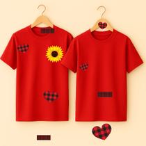 Camiseta Algodão Unissex Estampa Girassol Corações Rasgados Festa Junina Arraiá Moda Maria Chiquinha