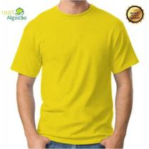 Camiseta Amarela Camisa Masculina Básica 100% Algodão 30.1 Premium