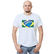 Camiseta Amo O Brasil Camisa Personalizada Blusa Adulto Algodão com Poliéster