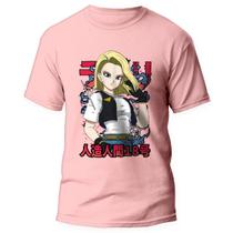 Camiseta Android 18 Camisa Anime Dragon Ball Super Rosa