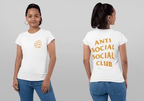 Camiseta Anti Social Laranja Estampada Unissex Blusa Algodão T-shirt