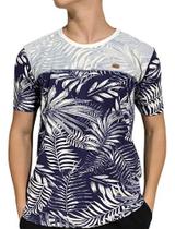 Camiseta Arte Masculina Estampa Floral Cor Azul Tradicional