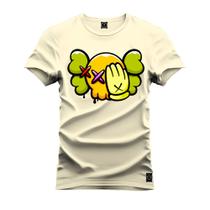 Camiseta Asas Do Emoji Estampada Algodão Confortável 30.1 Penteada