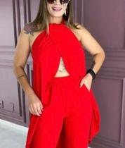 Camiseta Assimétrica Feminina Vermelha Cruzada Tamanho M