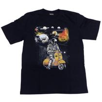 Camiseta Astronauta Espaço Preta Nasa Lambreta Motoca HCD648 MB