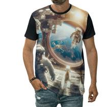Camiseta Astronautas No Espaço Em Gravidade Zero Lua Arte