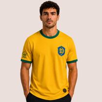 Camiseta Athleta Brasil Retrô 1970 Rei Pelé Masculina Amarela Algodão Premium Original Camiseta Athleta Brasil Retrô 1970 Rei Pelé Masculina Amarela Algodão Premium Original