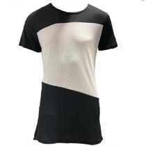 Camiseta Austin Preta Faixa Branco Gola Canoa Long Fit M