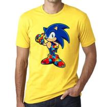 Camiseta Autismo sonic Blusa infantil e Adulto Autismo 100% Algodão 30.1 Penteado cores