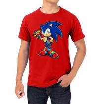 Camiseta Autismo sonic Blusa infantil e Adulto Autismo 100% Algodão 30.1 Penteado cores