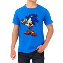 Camiseta Autismo sonic Blusa infantil e Adulto Autismo 100% Algodão 30.1 Penteado cores