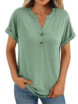 Camiseta AUTOMET Henley de Manga Curta Casual para Verão