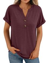 Camiseta AUTOMET Henley Manga Curta Casual de Verão Vinho G