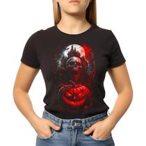 Camiseta Baby Look Adulta Halloween Caveira Noturno Terror Camiseta Baby Look Adulta Halloween Caveira Noturno Terror