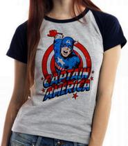 Camiseta Baby Look Blusa Feminina Capitão América Cartoon