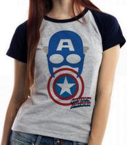 Camiseta Baby Look Blusa Feminina Capitão América Máscara Escudo