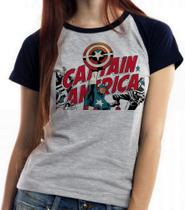 Camiseta Baby Look Blusa Feminina Capitão América Super Herói