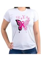 Camiseta Baby look borboleta outubro rosa câncer mama