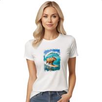 Camiseta Baby Look Capivara surfando no Hawaii