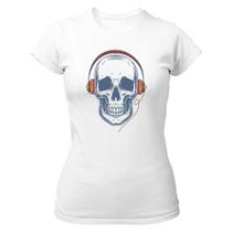 Camiseta Baby Look Caveira com HeadPhone