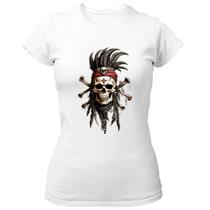 Camiseta Baby Look Caveira Indigena Mohawk