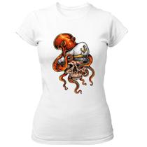 Camiseta Baby Look Cranio de marinheiro com Polvo