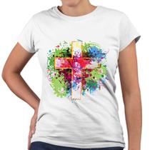 Camiseta Baby Look Cruz Aquarela Religiosa Igreja