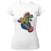 Camiseta Baby Look Dinossauro Rock and Roll Guitarra