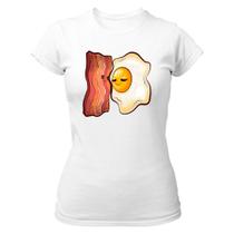 Camiseta Baby Look Divertida Bacon e ovo