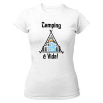 Camiseta Baby Look Divertida Camping é vida