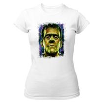 Camiseta Baby Look Divertida Frankenstein Pintura Colorida