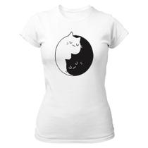 Camiseta Baby Look Divertida Gatinhos Yin Yang