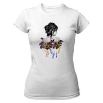 Camiseta Baby Look Divertida Mulher virtuosa e borboletas