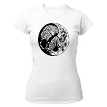 Camiseta Baby Look Divertida Yin e Yang Dragão e Tigre