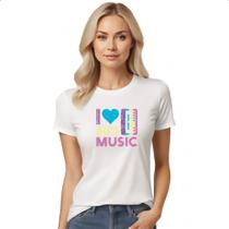 Camiseta Baby Look Eu amo musica anos 60