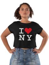 Camiseta Baby Look Eu Amo Nova York Feminina Preto