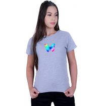 Camiseta Baby Look Feminina Borboleta Colorida